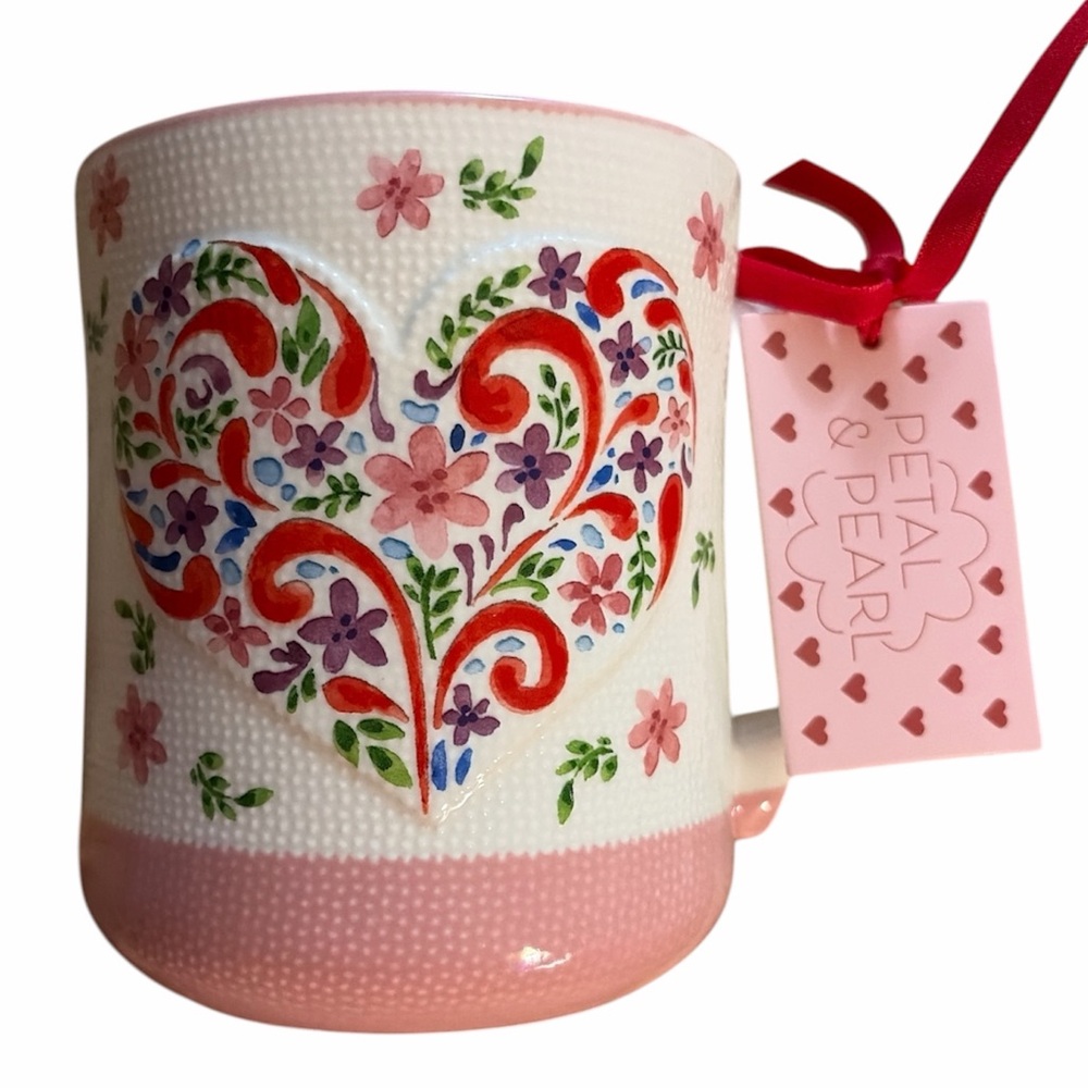 Petal & Pearl Pink Floral Heart Oversized Mug